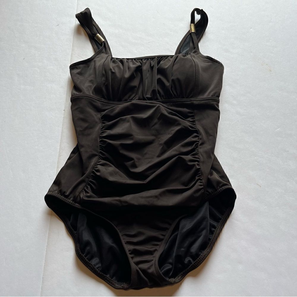 Lands' End Women's One Piece Swim Suit Dark Brown Size 12L Ruched